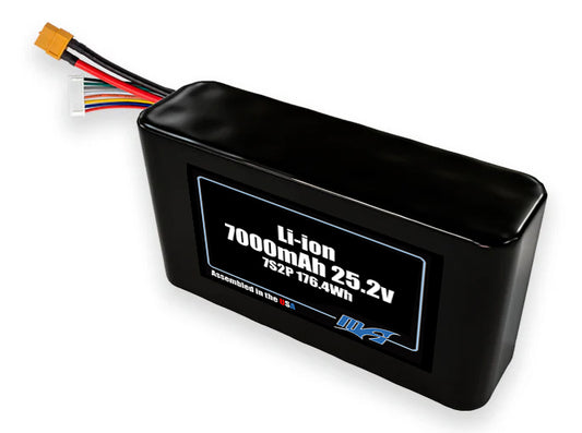 Compact 25.2-volt 7000mAh lithium-ion battery, built for lightweight drone, UAV, and robotics projects.