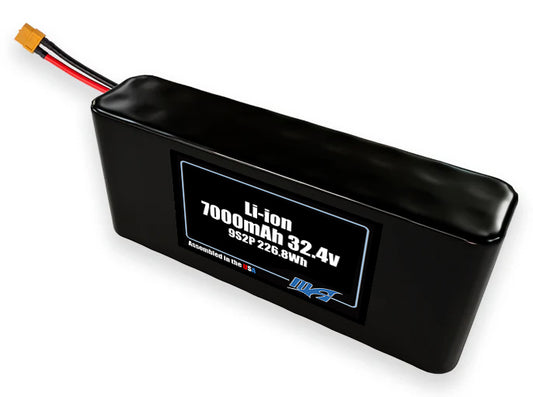 Compact 32.4-volt 7000mAh lithium-ion battery, built for lightweight drone, UAV, and robotics projects.
