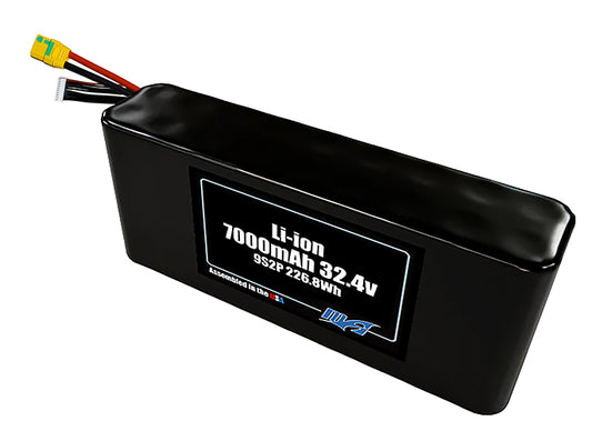 Compact 32.4-volt 7000mAh lithium-ion battery, built for lightweight drone, UAV, and robotics projects.