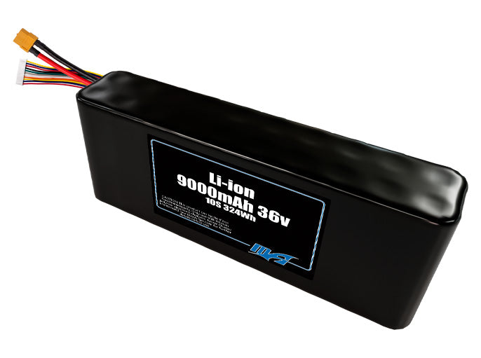 Compact 36-volt 9000mAh lithium-ion battery, built for lightweight drone, UAV, and robotics projects.