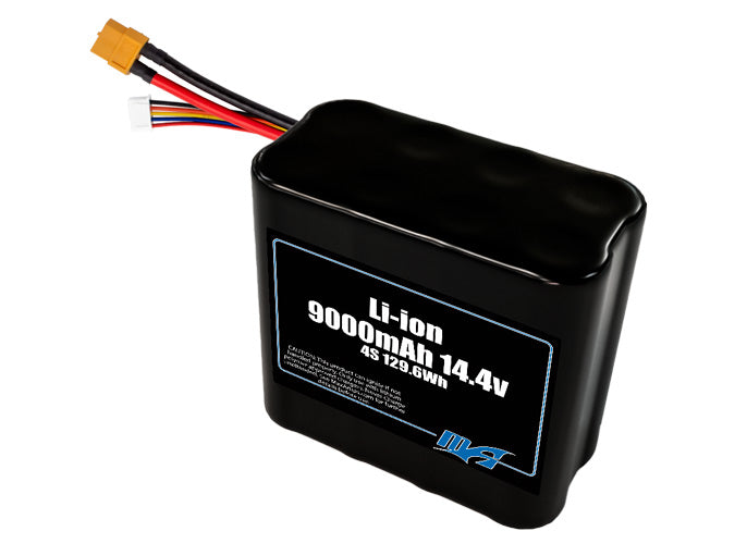 Compact 14.4-volt 9000mAh lithium-ion battery, built for lightweight drone, UAV, and robotics projects.
