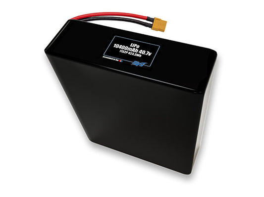 Compact 40.7-volt 10400mAh lithium-polymer battery, built for lightweight drone, UAV, and robotics projects.