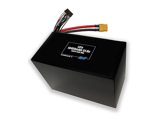 Compact 51.8-volt 10400mAh lithium-polymer side by side battery, built for lightweight drone, UAV, and robotics projects.