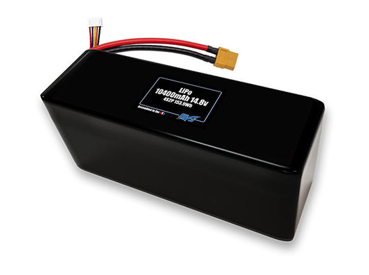 Compact 14.8-volt 10400mAh lithium-polymer battery, built for lightweight drone, UAV, and robotics projects.
