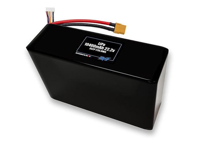 Compact 22.2-volt 10400mAh lithium-polymer battery, built for lightweight drone, UAV, and robotics projects.