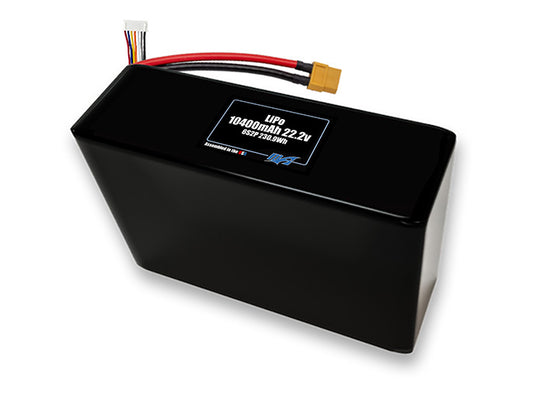 Compact 22.2-volt 10400mAh lithium-polymer battery, built for lightweight drone, UAV, and robotics projects.