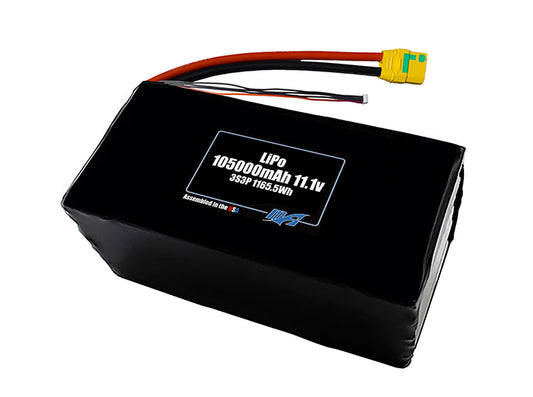Compact 11.1-volt 105000mAh lithium-polymer battery, built for lightweight drone, UAV, and robotics projects.