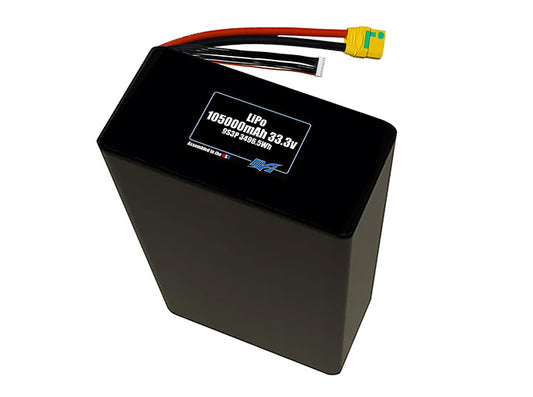 Compact 33.3-volt 105000mAh lithium-polymer battery, built for lightweight drone, UAV, and robotics projects.