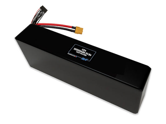 Compact 51.8-volt 10900mAh lithium-polymer end to end battery, built for lightweight drone, UAV, and robotics projects.