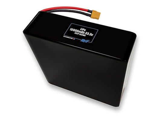 Compact 33.3-volt 10900mAh lithium-polymer battery, built for lightweight drone, UAV, and robotics projects.