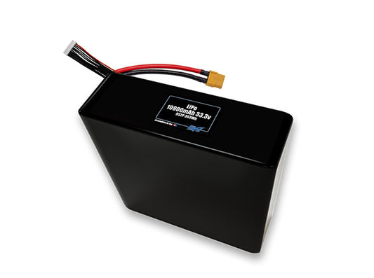 Compact 33.3-volt 10900mAh lithium-polymer battery, built for lightweight drone, UAV, and robotics projects.