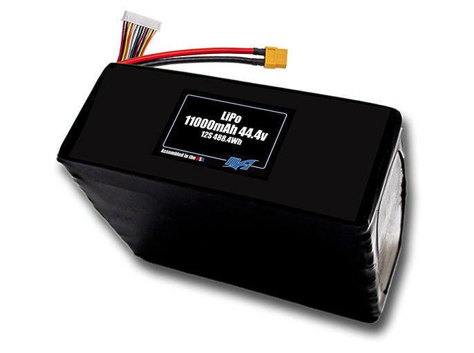 Compact 44.4-volt 11000mAh lithium-polymer battery, built for lightweight drone, UAV, and robotics projects.