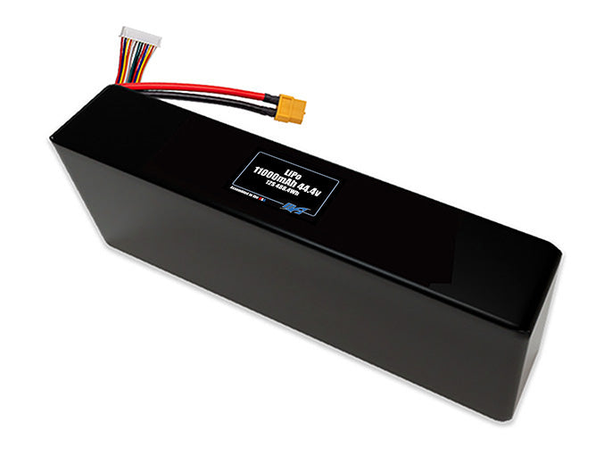 Compact 44.4-volt 11000mAh end to end lithium-polymer battery, built for lightweight drone, UAV, and robotics projects.