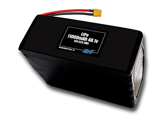 Compact 48.1-volt 11000mAh lithium-polymer battery, built for lightweight drone, UAV, and robotics projects.