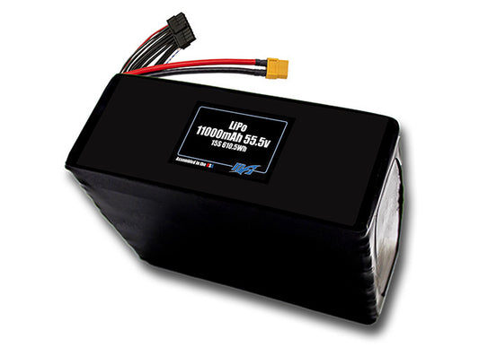Compact 55.5-volt 11000mAh lithium-polymer battery, built for lightweight drone, UAV, and robotics projects.