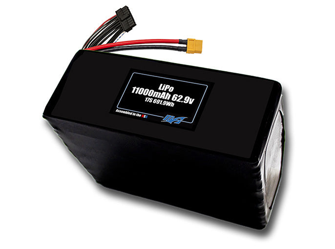 Compact 62.9-volt 11000mAh lithium-polymer battery, built for lightweight drone, UAV, and robotics projects.