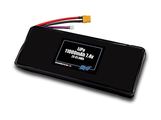 Compact 7.4-volt 11000mAh lithium-polymer battery, built for lightweight drone, UAV, and robotics projects.