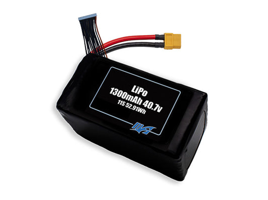 Compact 40.7-volt 1300mAh lithium-polymer battery, built for lightweight drone, UAV, and robotics projects.
