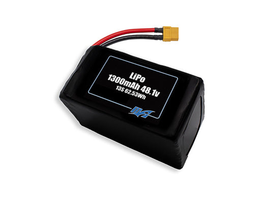 Compact 48.1-volt 1300mAh lithium-polymer battery, built for lightweight drone, UAV, and robotics projects.