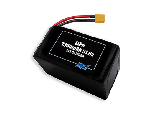 Compact 51.8-volt 1300mAh lithium-polymer battery, built for lightweight drone, UAV, and robotics projects.
