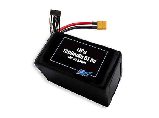 Compact 51.8-volt 1300mAh lithium-polymer battery, built for lightweight drone, UAV, and robotics projects.