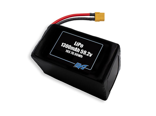 Compact 59.2-volt 1300mAh lithium-polymer battery, built for lightweight drone, UAV, and robotics projects.