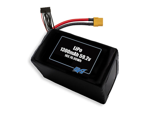 Compact 59.2-volt 1300mAh lithium-polymer battery, built for lightweight drone, UAV, and robotics projects.