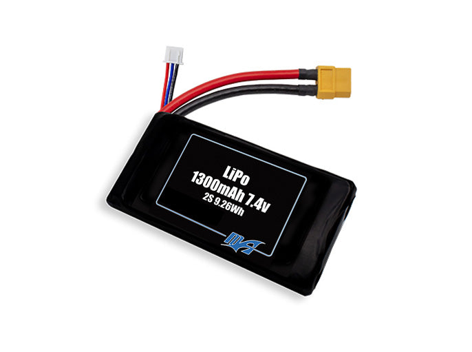 Compact 7.4-volt 1300mAh lithium-polymer battery, built for lightweight drone, UAV, and robotics projects.