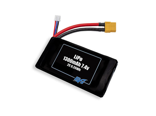 Compact 7.4-volt 1300mAh lithium-polymer battery, built for lightweight drone, UAV, and robotics projects.