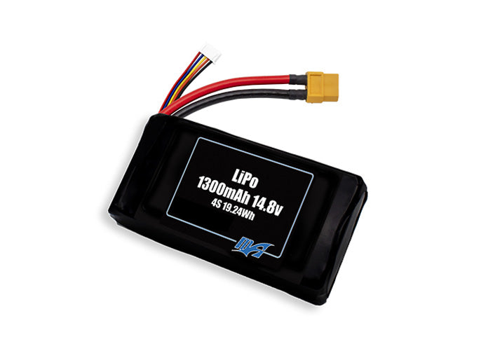 Compact 14.8-volt 1300mAh lithium-polymer battery, built for lightweight drone, UAV, and robotics projects.