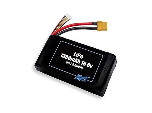 Compact 18.5-volt 1300mAh lithium-polymer battery, built for lightweight drone, UAV, and robotics projects.