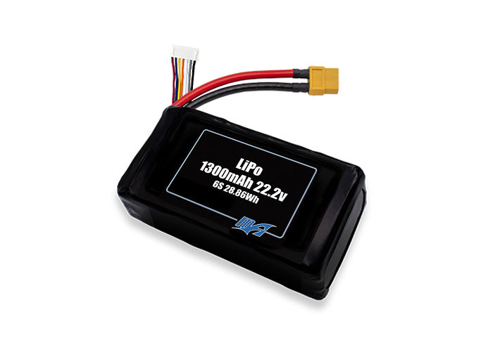 Compact 22.2-volt 1300mAh lithium-polymer battery, built for lightweight drone, UAV, and robotics projects.