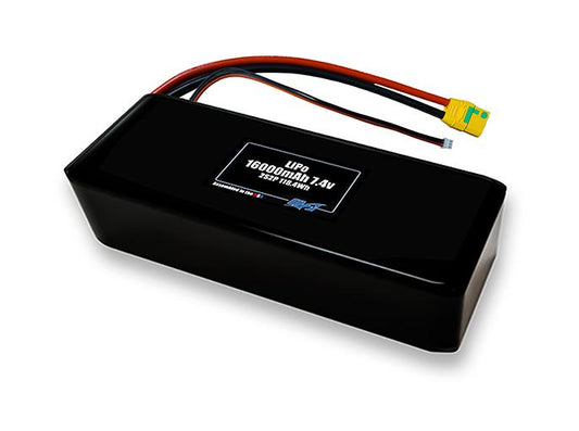 Compact 7.4-volt 16000mAh lithium-polymer battery, built for lightweight drone, UAV, and robotics projects.