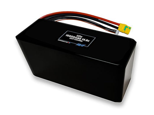 Compact 14.8-volt 16000mAh lithium-polymer battery, built for lightweight drone, UAV, and robotics projects.