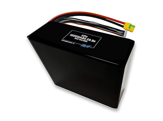 Compact 25.9-volt 16000mAh lithium-polymer battery, built for lightweight drone, UAV, and robotics projects.