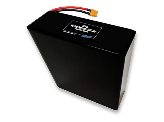 Compact 33.3-volt 16000mAh lithium-polymer battery, built for lightweight drone, UAV, and robotics projects.