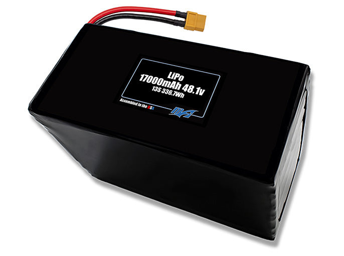 Compact 48.1-volt 17000mAh lithium-polymer battery, built for lightweight drone, UAV, and robotics projects.