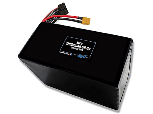 Compact 66.6-volt 17000mAh lithium polymer battery, built for lightweight drone, UAV, and robotics projects.
