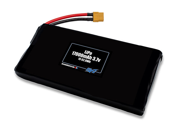 Compact 3.7-volt 17000mAh lithium-polymer battery, built for lightweight drone, UAV, and robotics projects.