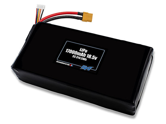 Compact 18.5-volt 17000mAh lithium-polymer battery, built for lightweight drone, UAV, and robotics projects.