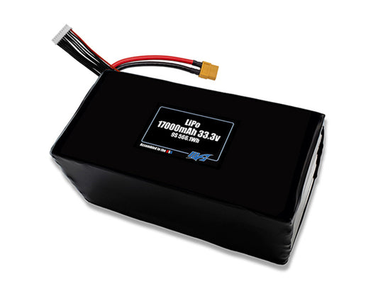 Compact 33.3-volt 17000mAh lithium-polymer battery, built for lightweight drone, UAV, and robotics projects.