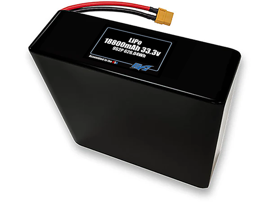 Compact 33.3-volt 18800mAh lithium-polymer battery, built for lightweight drone, UAV, and robotics projects.