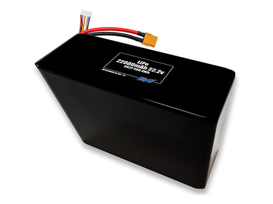 Compact 22.2-volt 22000mAh lithium-polymer battery, built for lightweight drone, UAV, and robotics projects.