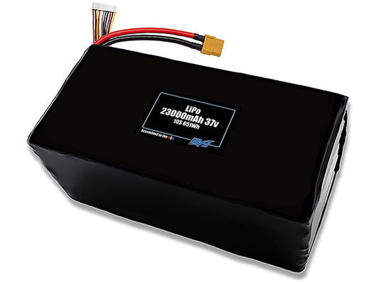 Compact 37-volt 23000mAh lithium-polymer battery, built for lightweight drone, UAV, and robotics projects.