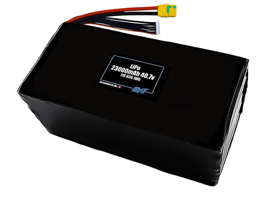 Compact 40.7-volt 23000mAh lithium-polymer battery, built for lightweight drone, UAV, and robotics projects.