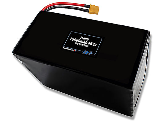 Compact 48.1-volt 23000mAh lithium-polymer battery, built for lightweight drone, UAV, and robotics projects.