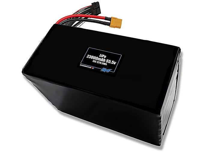 Compact 55.5-volt 23000mAh lithium-polymer battery, built for lightweight drone, UAV, and robotics projects.