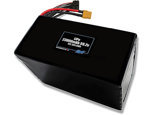 Compact 59.2-volt 23000mAh lithium-polymer battery, built for lightweight drone, UAV, and robotics projects.