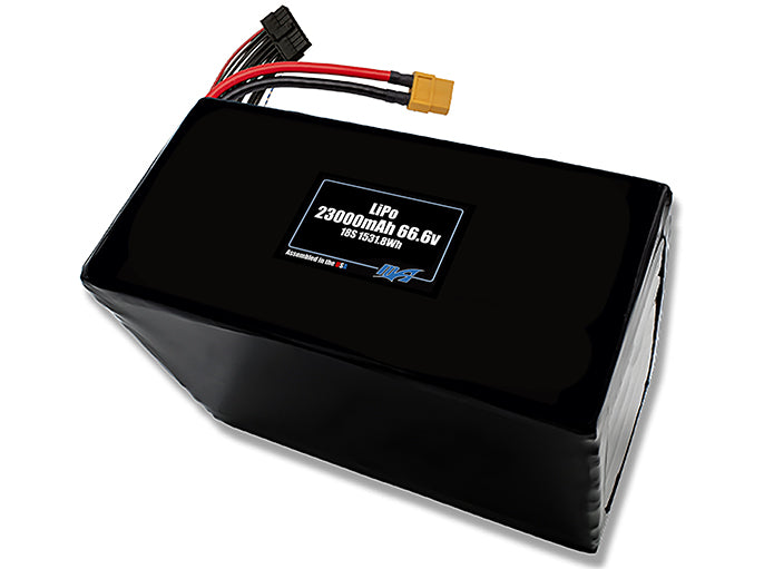 Compact 66.6-volt 23000mAh lithium-polymer battery, built for lightweight drone, UAV, and robotics projects.