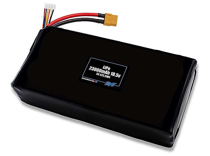 Compact 18.5-volt 23000mAh lithium-polymer battery, built for lightweight drone, UAV, and robotics projects.